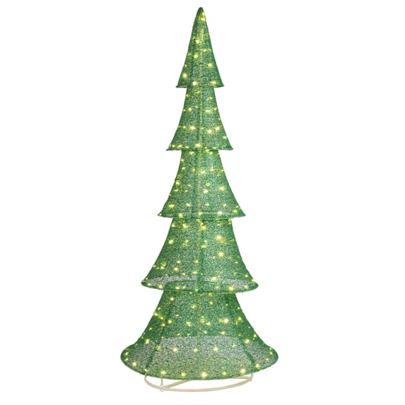 HiiKaa 6ft Christmas Tree Decorations, Lighted Christmas Tree Foldable Outdoor Holiday Decorations with 200 LED Lights and Metal Stakes for Yard Garden Lawn