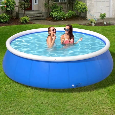 HiiKaa 6ft x 6ft x 1.7in Inflatable Swimming Pool,Outdoor Steel Frame Above Ground Pool for Backyard,Blue,with Blower