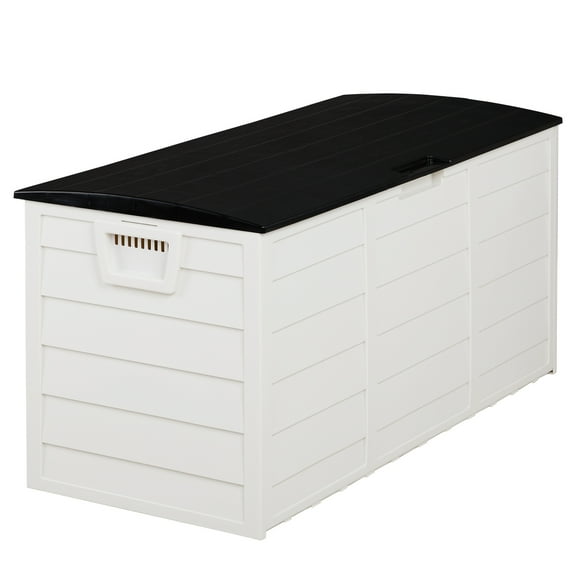HiiKaa 75 Gallon Resin Outdoor Storage Box for Patio Furniture Cushions,Throw Pillows,Garden Tools and Pool Floats,Black Grey