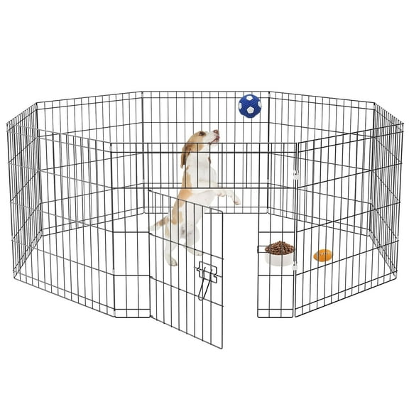 HiiKaa 8 panel 24in High Foldable Metal Dog Pen with Door,Puppy Playpen Indoor Outdoor,Pet Playpen