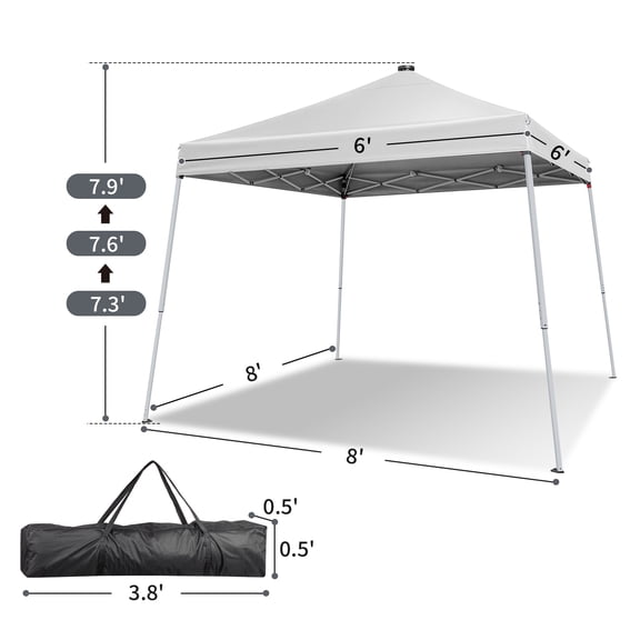 HiiKaa 8x8 FT Slant Leg Foldable Canopy Shelter Tent with 4 Solar Color Meteor Shower LED String Lights,210D Oxford Cloth,Storage Carry Bag,White for Backyard,Camping,Beach,Market