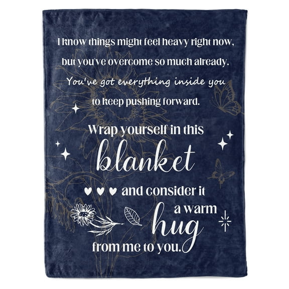 HiiKaa Blanket Gifts for Women or Men- Get Well Blanket,Inspirational Gifts for Her Him,Feel Better After Surgery Present,Thinking of You Gift for Mom Friend Sister Coworker,60'' x 50'',Navy