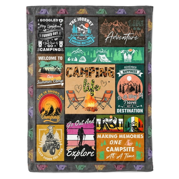 HiiKaa Camping Blanket for Camping Lovers,Gift Ideas for Men Woman,Super Soft Throws Flannel Fleece Blankets Gifts for Camper Outdoor,Campsite RV Travel Hiking Bed Sofa Couch 60"x 50"