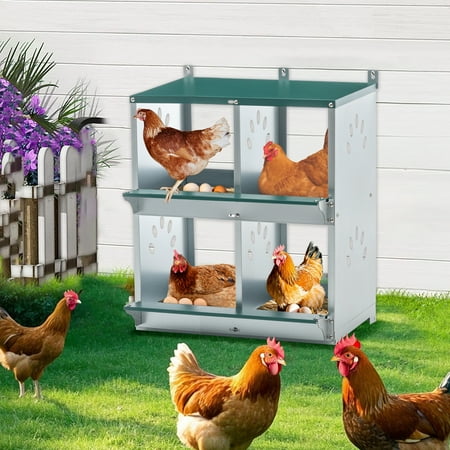 HiiKaa Chicken Nesting Box,4 Compartment Chicken Laying Boxes,Metal Chickens Coop,Wall Mount Roll Away Nesting Boxes for Laying Eggs for Chickens Hens Ducks Poultry