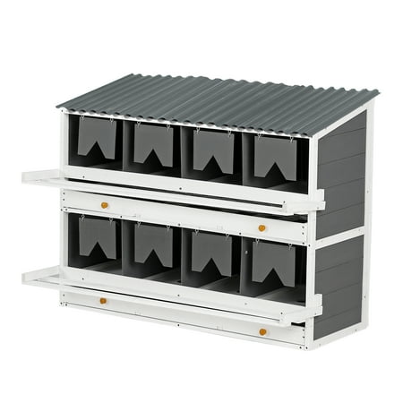 HiiKaa Chicken Nesting Boxes,8 Compartment Metal Chicken Egg Laying Box with Swing Perch and Roll Out Egg Collection for Chicken Coop,Gray