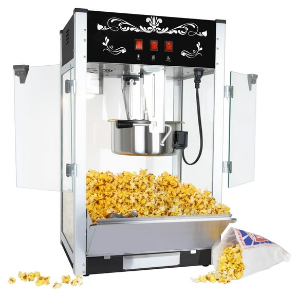 HiiKaa Commercial Popcorn Machine,16 Oz Kettle,1440 W,Movie Theater Popcorn Machine,Black Tabletop Pop Corn Machine with 3-Switch Control & Steel Frame Tempered Glass Doors