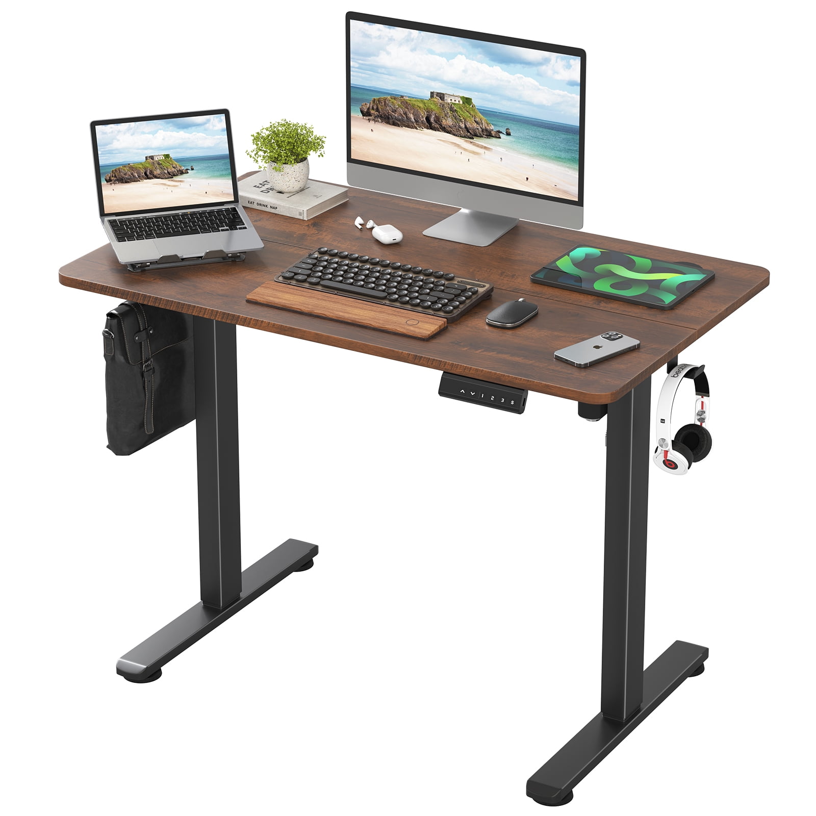 HiiKaa Electric Standing Desk,Adjustable Height Stand up Desk,40x24in Sit Stand Home Office Desk with Splice Board,Brown