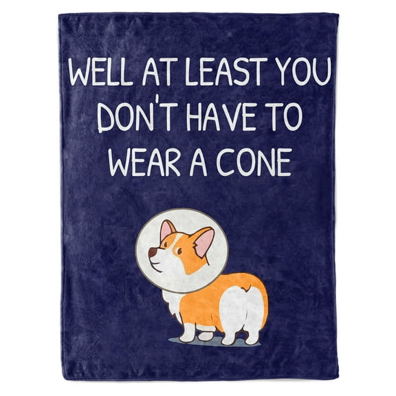 HiiKaa Get Well Gifts for Women/Men,Warm Sympathy Gift for After Surgery,At Least You Dont Have to Wear A Cone Fleece Throw Blankets,60"X50",Navy