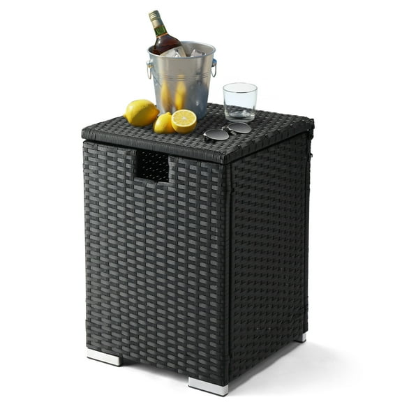HiiKaa Iron Frame Gas Bottle Storage Rattan Side Table,15.7"x15.7"x22.4" Black Gradient Propane Tank Hideaway,PE Rattan Patio End Table for Garden,Balcony,Living Room,Hides 20 Gallon Gas Cylinder