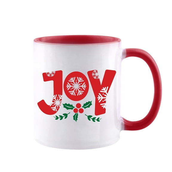 HiiKaa Novelty Christmas Coffee Mug,11oz Joy Red Handle Tea Cup,Xmas Holiday Gifts for Family Friend,Red