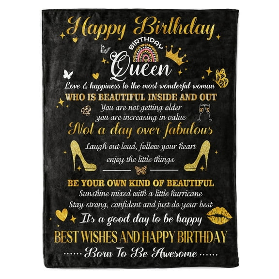 HiiKaa Queen Birthday Gifts for Women,Unique Happy Birthday Fleece Throw Blanket 50" x 60",Funny Womens Birthday Decorations Gifts,Best Queen Birthday Gift Ideas for Mom,Wife,Sister,Friends