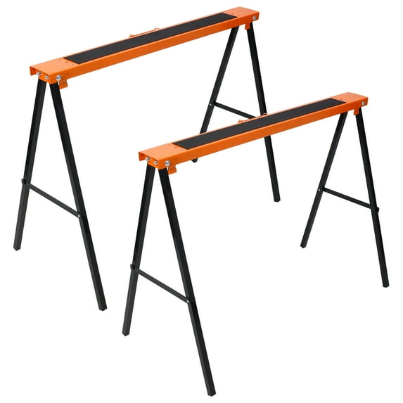 HiiKaa Saw Horses 2 Pack,Folding Portable Work Horse with Fast Open Legs, Convenient Handle,Heavy Duty Steel Sawhorse for Garage,Workshop,Fully Assembled