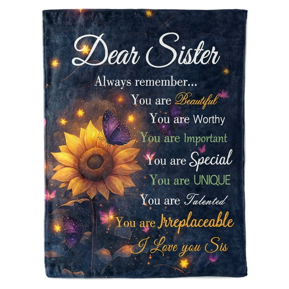 HiiKaa Sister Birthday Gifts from Sister,Best Friend Gift for Women,Bestie Gifts,Big Sister Gift from Little Sister,Soul Sister Gifts for Girls,Navy Throw Blanket 60” x 50”