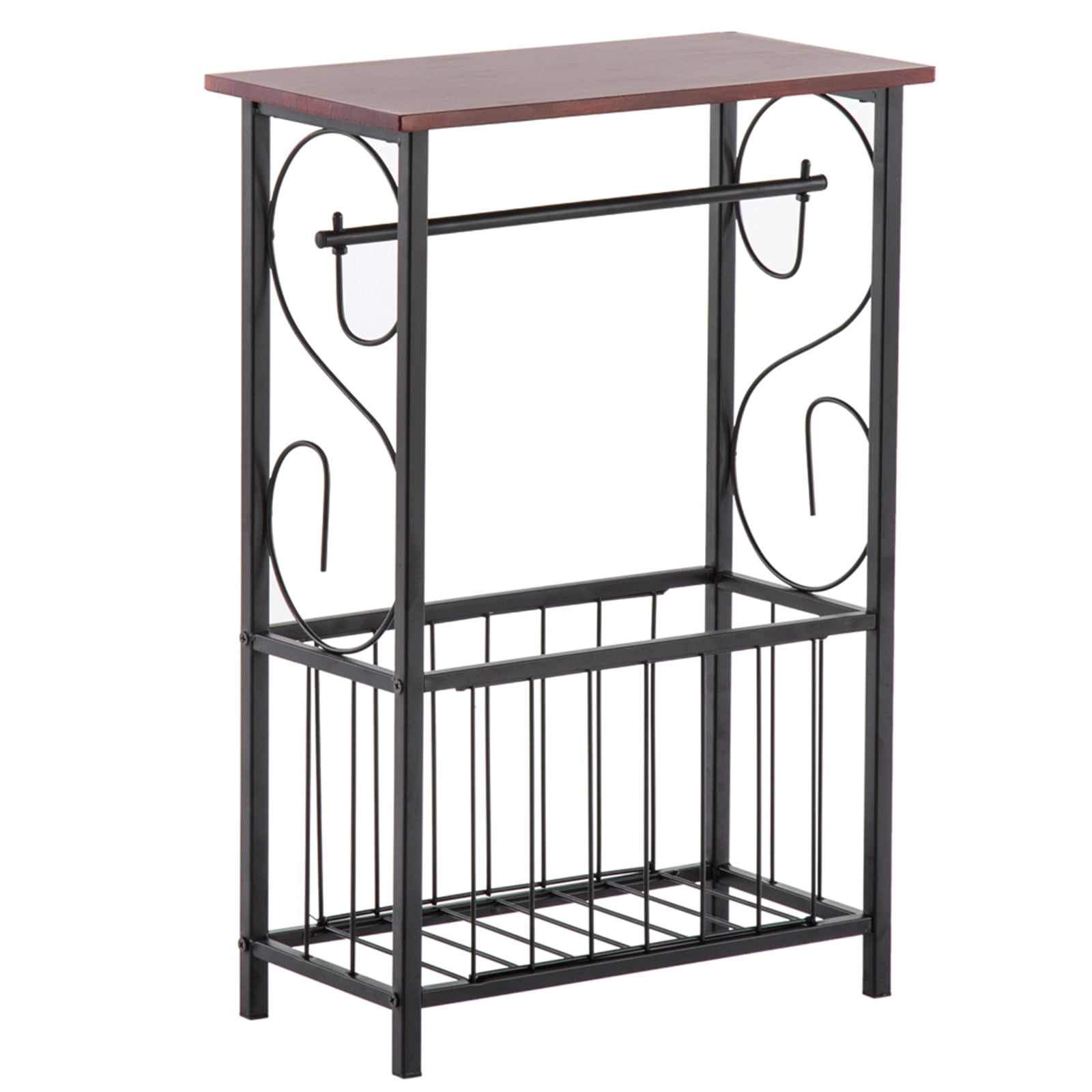 Brown and Black MDF and Steel Side Table with Storage Basket