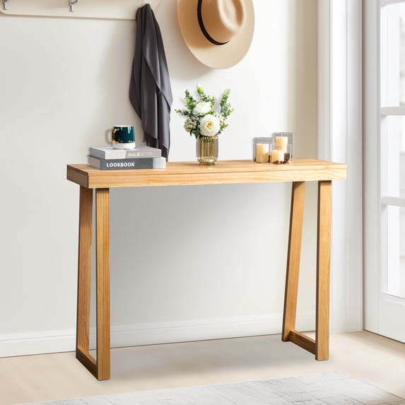 HiiKaa Solid Wood Console Table,44 in Sofa Table,Narrow Entryway Table for Hallway,Behind The Couch,Living Room,Foyer,Easy Assembly,Wood Color