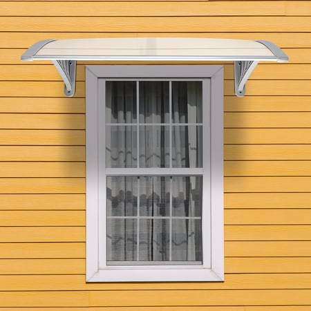 HiiKaa Window Door Awning Canopy 40" x 32", UPF 50+ Polycarbonate Entry Door Outdoor Window Awning Exterior, Front Door Overhang Awning for Sun Shutter, UV, Rain, Snow Protection,White & Gray