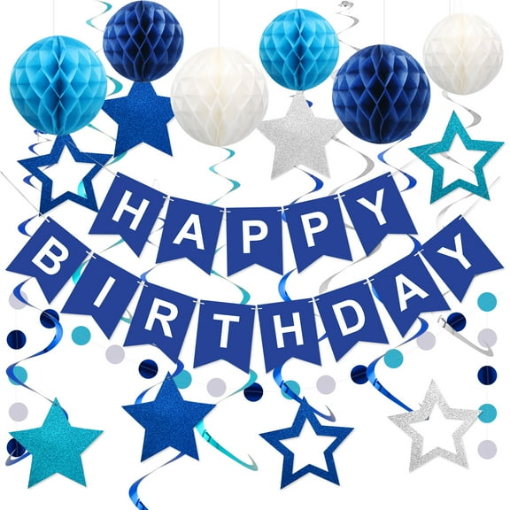 Hiija Happy Birthday Party Banners, Blue, 20cm