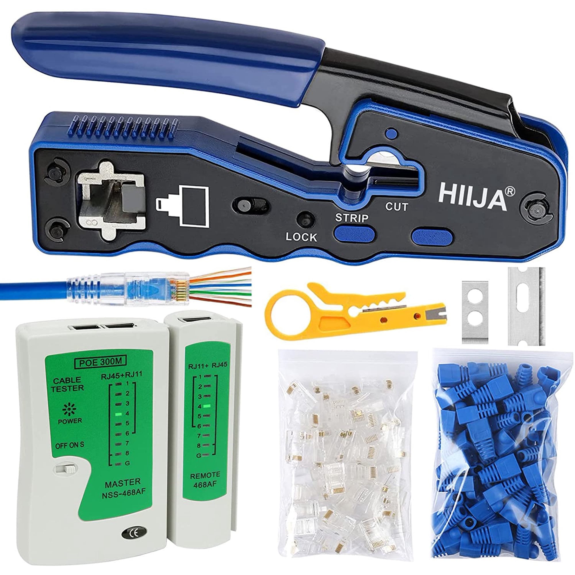 Hiija LAN Network Cable Tester + RJ45 Crimp Tool Pass Through CAT6