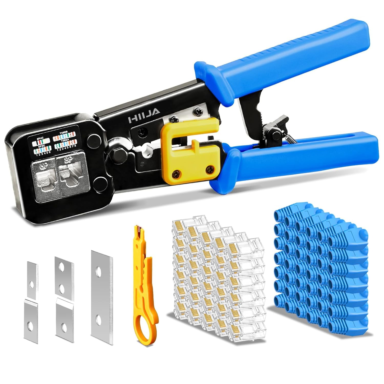 Hiija RJ45 Crimp Tool Pass Through Cat5 Cat5e Cat6 Crimping Tool for ...