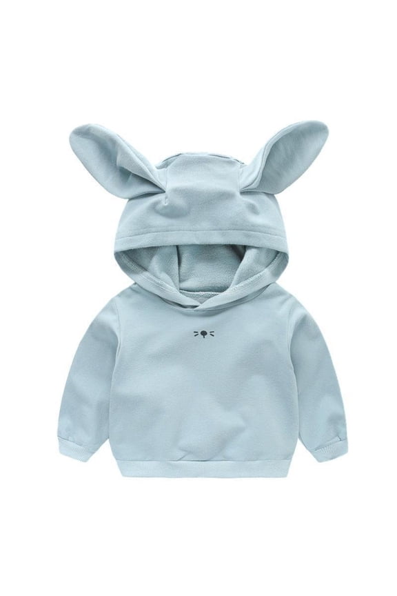 Baby Boys Cute Rabbit Ear Hoodie Solid Color Cotton Pullover Hooded Sweatshirt