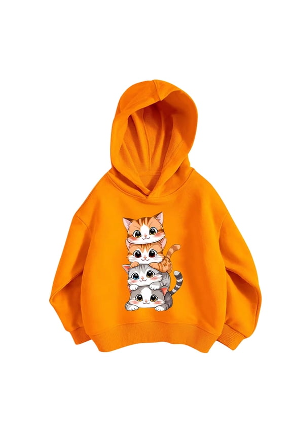 Baby Girl's Hoodie Cute Cat Print Hooded Sweatshirt Casual Active Loose Pullover Hoody