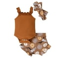 thumbnail image 1 of Hiijoy Baby Girls Sleeveless Ruffles Ribbed Romper Bodysuit Cartoon Print Shorts Headband Outfits, 1 of 5