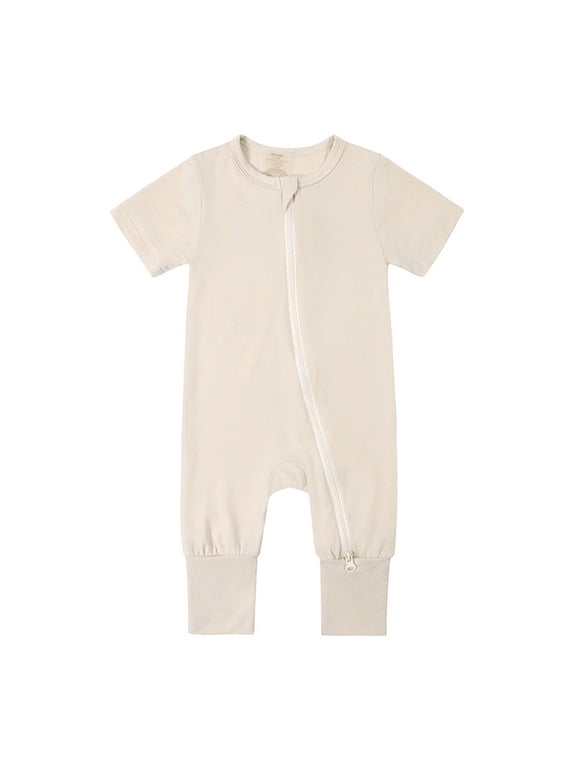 Baby Pajama Sleeper Short Sleeve Zipper Romper Solid Homewear Jumpsuit, Sizes 0-24M