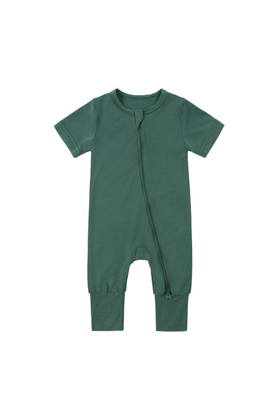 Baby Pajama Sleeper Short Sleeve Zipper Romper Solid Homewear Jumpsuit, Sizes 0-24M