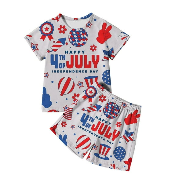 Hiijoy Big Boy's 4Th of July Outfits Short Sleeve T-Shirt and Shorts Set, Sizes 7-8Y