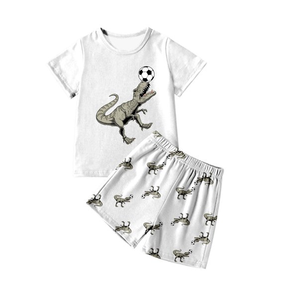 Hiijoy Big Boy's Casual Outfits Dinosaur Printed Short Sleeve T-Shirt Shorts Set, Sizes 9-10Y