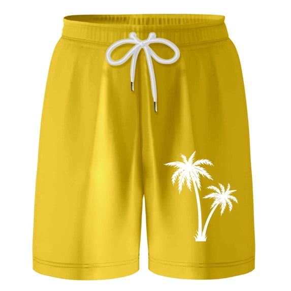 Hiijoy Big Boy's Cotton French Terry Shorts Coconut Tree Print Beach Shorts, Sizes 8-9Y
