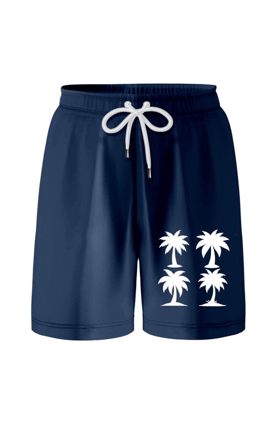 Big Boy's Pull-On French Terry Shorts Coconut Tree Print Beach Shorts, Sizes 8-9Y