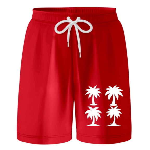 Hiijoy Big Boy's Pull-On French Terry Shorts Coconut Tree Print Beach Shorts, Sizes 8-9Y