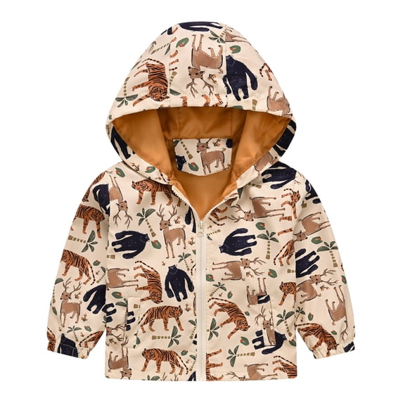 Hiijoy Big Boy's Windbreaker Cartoon Prints Lightweight Coat Hooded Jacket, Sizes 3-12