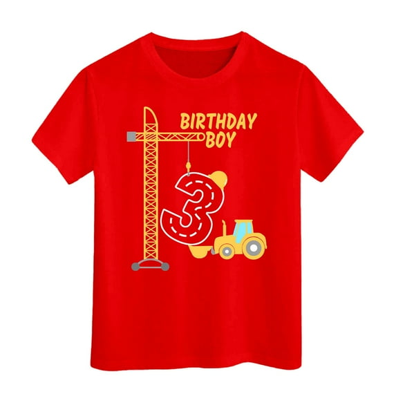 Hiijoy Big Boys Birthday T Shirt Excavator Graphic Short Sleeve T-Shirt, Red