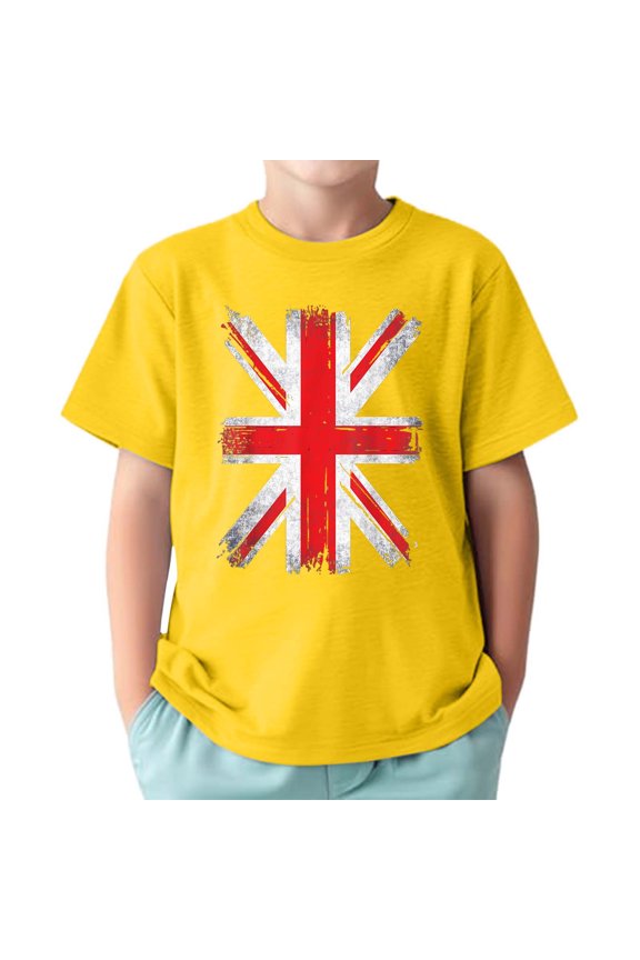 Big Boys British Flag Print Short Sleeve Crew Neck T-Shirt Kids Active Tee Shirt