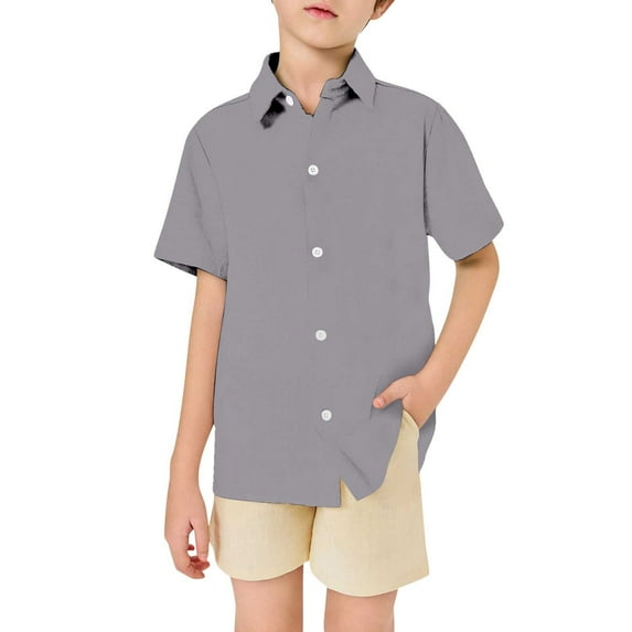 Hiijoy Big Boys Button Down Shirt Solid Short Sleeve Casual Vacation Shirt, Sizes 3-13