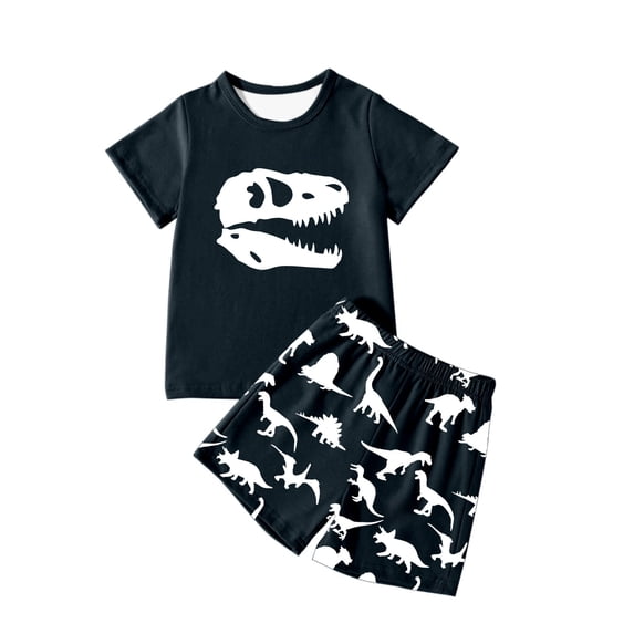 Hiijoy Big Boys Casual Outfits Dinosaur Print Short Sleeve T-Shirt Shorts Set, Sizes 7-8Y