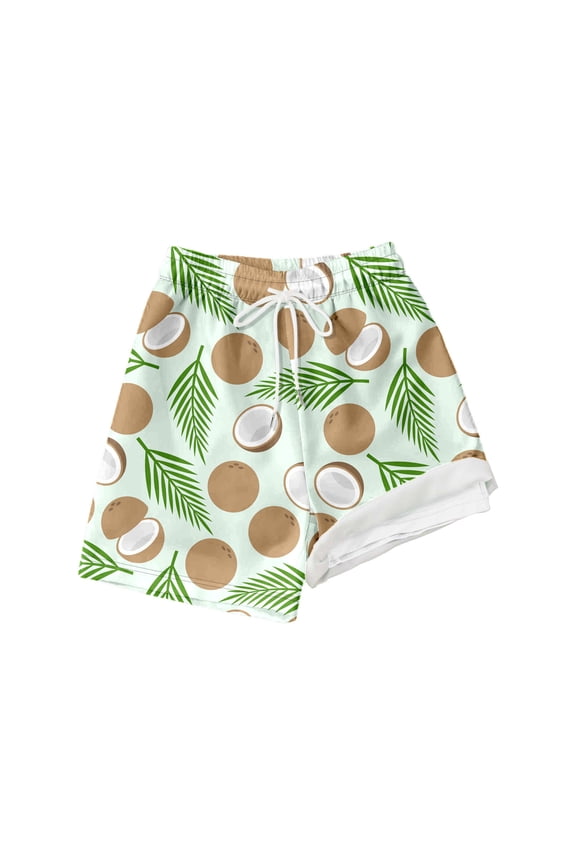 Big Boys Coconut Print Swim Trunks Compression Liner Beach Shorts, Sizes 7-8Y