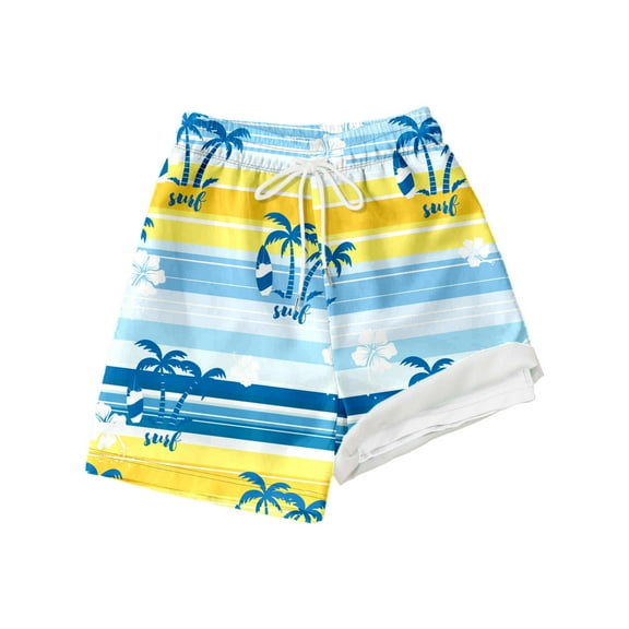Hiijoy Big Boys Coconut Tree Print Swim Trunks Compression Liner Board Shorts, Sizes 10-12Y