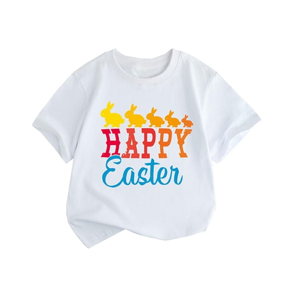Hiijoy Big Boys Easter T Shirt Letter Rabbit Print Short Sleeved T-Shirt Graphic Tee