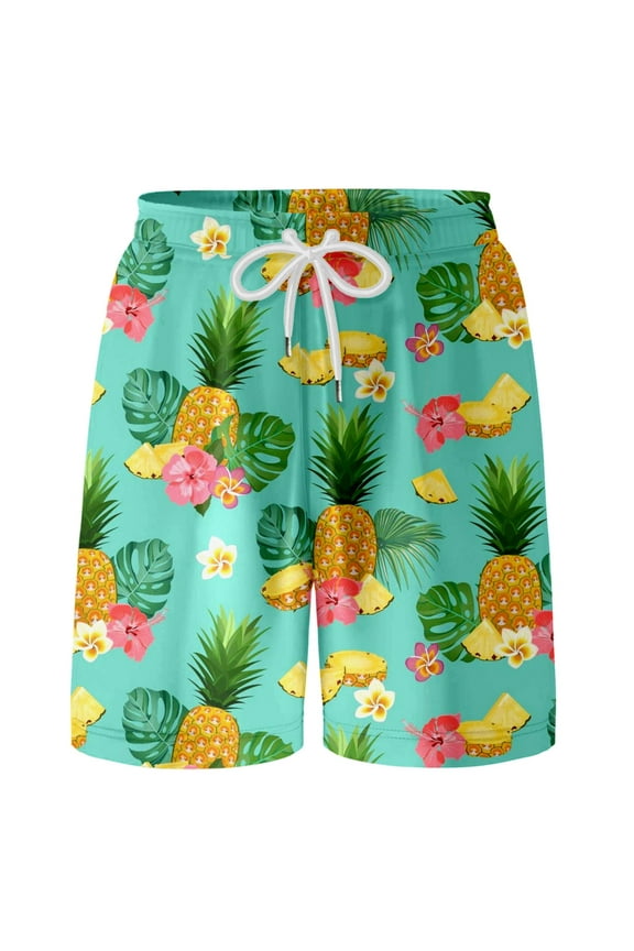 Big Boys Hawaii Beach Shorts Pineapple Print Holiday Elastic Waist Shorts, Sizes 8-9Y