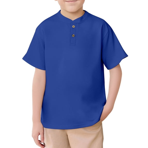 Hiijoy Big Boys Henley T Shirt Solid Color Short Sleeve T-Shirt, Blue