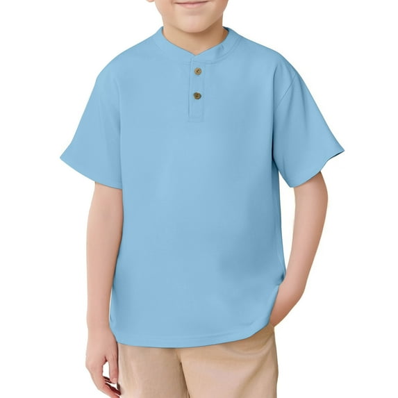 Hiijoy Big Boys Henley T Shirt Solid Color Short Sleeve T-Shirt, Sizes 5-14