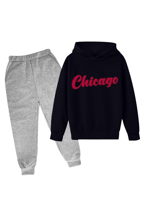Big Boys Hoodie Outfits Chicago Printed Hooded Sweatshirt Sweatpants 2PCs Set
