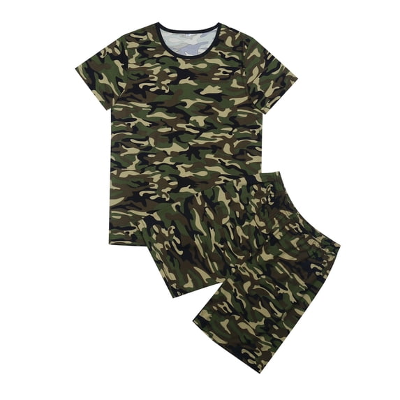 Hiijoy Big Boys Outfits Camo Short Sleeve T-Shirt Shorts Set for Children, Sizes 9-10Y