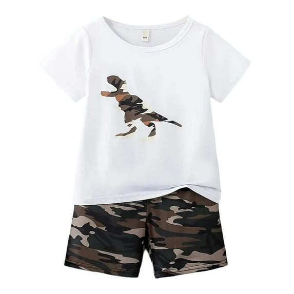 Hiijoy Big Boys Outfits Dinosaur Print Short Sleeves T Shirt & Shorts Set, Sizes 9-10Y