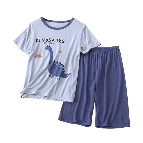 Hiijoy Big Boys Pajamas Dinosaur Print Short Sleeve T Shirt Shorts Sleepwear Loungewear, Sizes 8-9Y