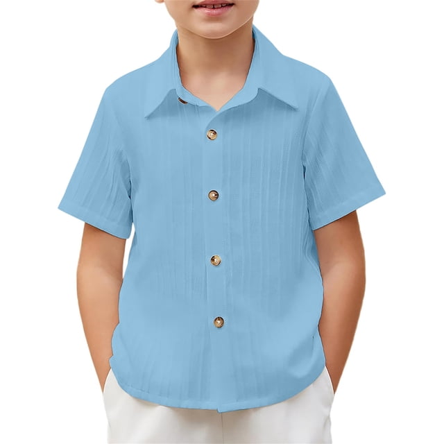 Hiijoy Big Boys Short Sleeve Button-Down Shirt Solid Color Casual Summer Shirt