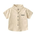 thumbnail image 1 of Hiijoy Big Boys Short Sleeve Pocket Shirt Summer Cotton Button-Down Shirt, Khaki, 1 of 8